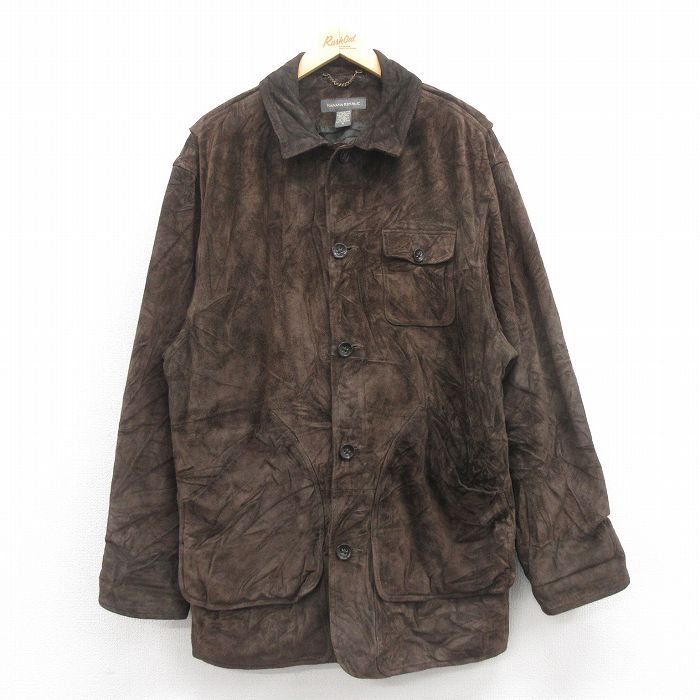 XL★古着 バナナリパブリック BANANA REPUBLIC 長袖 ブランド スエード レザー ジャケット メンズ 00年代 00s こげ茶 ブラウン 25oct22 中古 アウター 革ジャン 皮ジャン