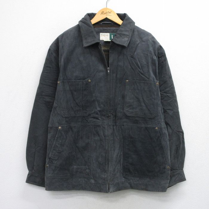 XL★古着 Wear Guard 長袖 レザー ジャケット メンズ 大きいサイズ 黒 ブラック 25oct27 中古 アウター 革ジャン 皮ジャン
