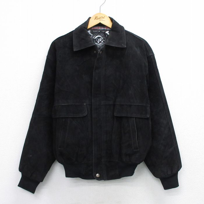 XL★古着 長袖 レザー ジャケット メンズ 90年代 90s イタリア製 黒 ブラック 25oct27 中古 アウター 革ジャン 皮ジャン