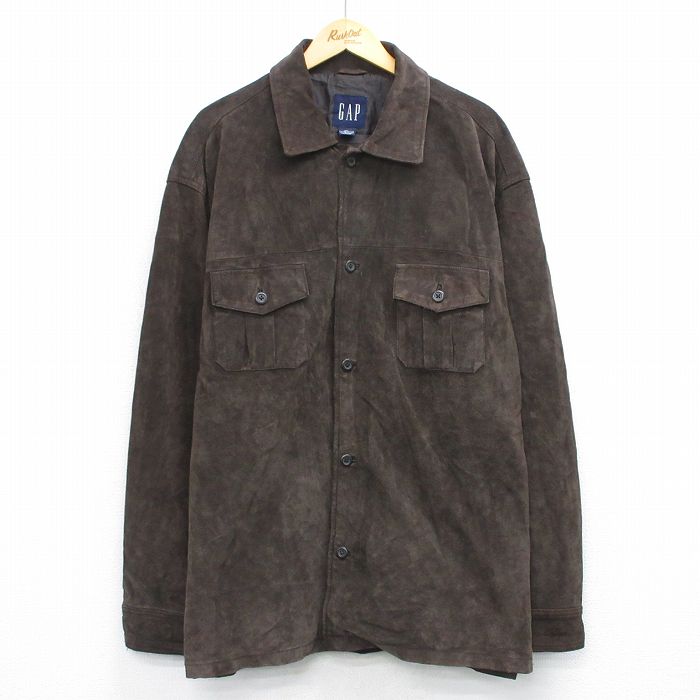 XL★古着 ギャップ GAP 長袖 レザー ジャケット メンズ 00年代 00s 大きいサイズ ロング丈 茶 ブラウン 25oct27 中古 アウター 革ジャン 皮ジャン