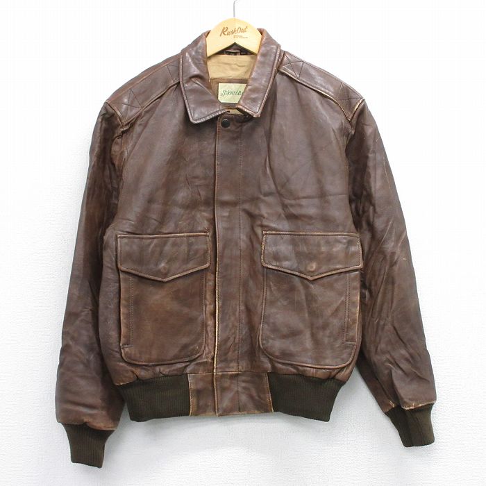 M★古着 セントジョンズベイ 長袖 レザー ジャケット メンズ 90年代 90s 茶 ブラウン 25oct27 中古 アウター 革ジャン 皮ジャン