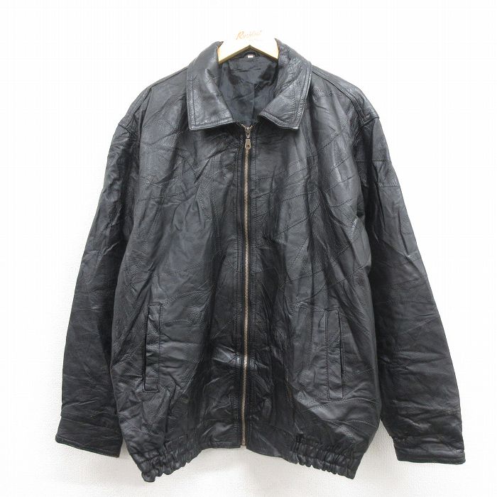 XL★古着 長袖 レザー ジャケット メンズ パッチワーク 大きいサイズ 黒 25nov12