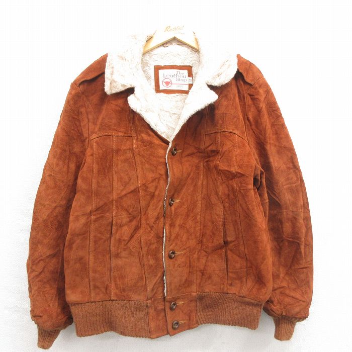 XL★古着 シアーズ 長袖 スエード レザー ジャケット メンズ 80年代 80s 茶 内側フェイクファー【spe】 25nov12