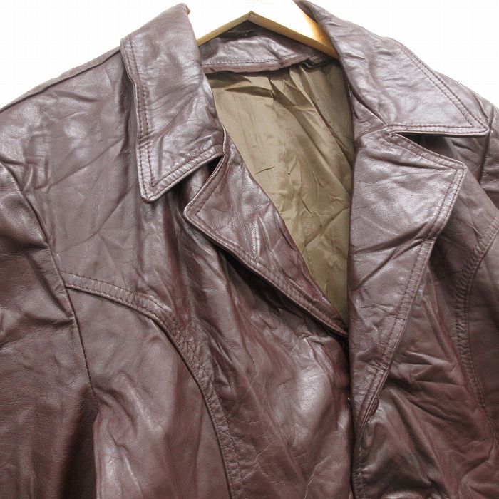 古着通販 XL☆古着 長袖 レザー ジャケット メンズ 80年代 80s ロング