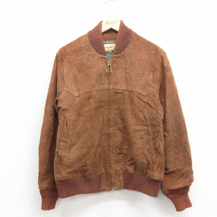 M★古着 長袖 ビンテージ スエード レザー ジャケット メンズ 70年代 70s タロン 茶 25nov12