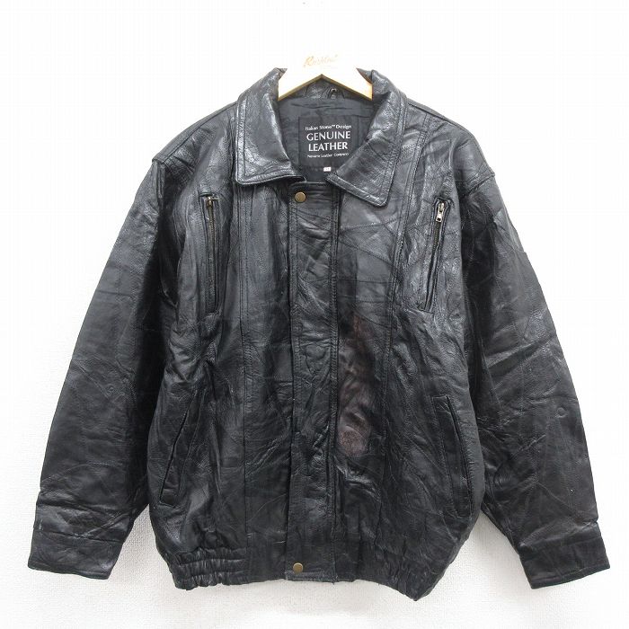 L★古着 長袖 レザー ジャケット メンズ パッチワーク 黒 25nov12