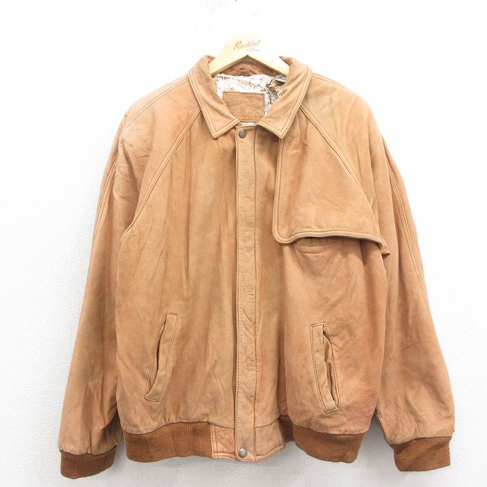 XL★古着 マルボロ 長袖 レザー ジャケット メンズ 90年代 90s 大きいサイズ ラグラン 茶 25nov12