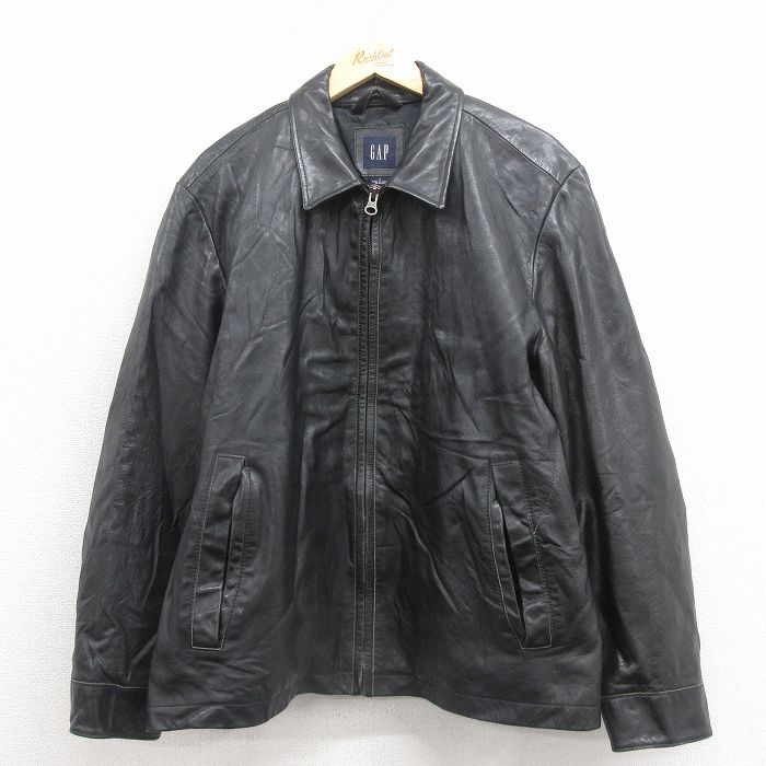 L★古着 ギャップ GAP 長袖 レザー ジャケット メンズ 00年代 00s 黒 内側キルティング【spe】 25dec15