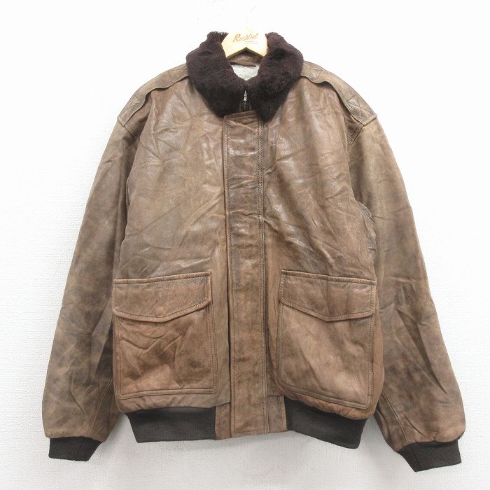 XL★古着 エルエルビーン 長袖 レザー ジャケット メンズ 00年代 00s ゴートスキン 茶 内側ボア【spe】 25dec17