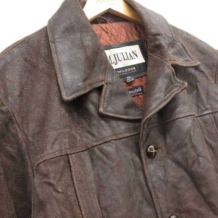 XL/古着 ウィルソン 長袖 レザー ジャケット メンズ MJULIAN 大きいサイズ ロング丈 シンサレート こげ茶 内側キルティング【spe】 25dec19 古着通販 XL☆古着 ウィルソン 長袖 レザー ジャケット メンズ MJULIAN