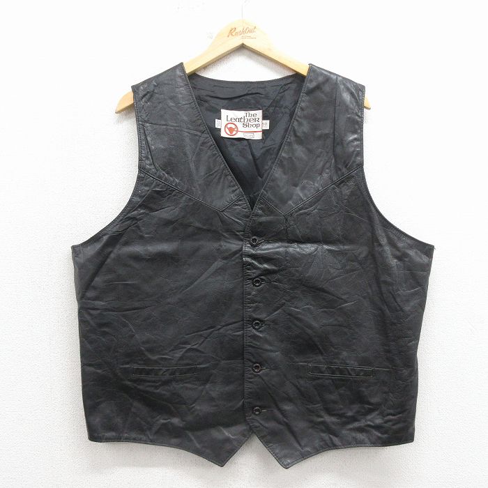 XL★古着 シアーズ レザー ベスト メンズ 80年代 80s USA製 黒 25dec19