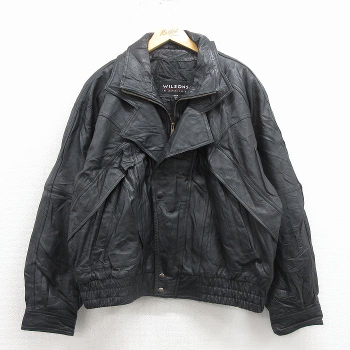 XL★古着 ウィルソン 長袖 レザー ジャケット メンズ 大きいサイズ 黒 25dec19