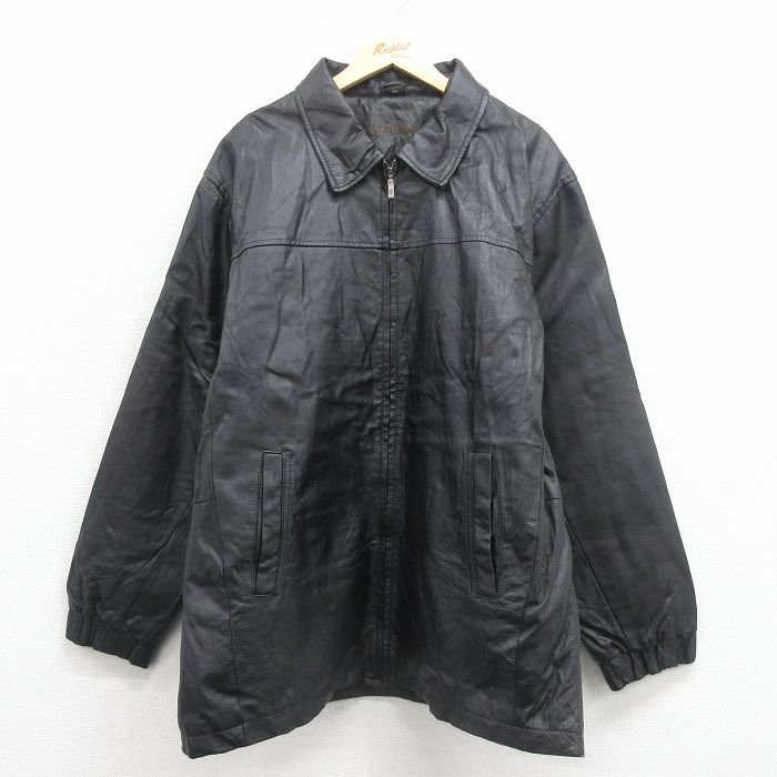 XL★古着 セントジョンズベイ 長袖 レザー ジャケット メンズ 大きいサイズ ロング丈 黒 内側キルティング【spe】 25dec19