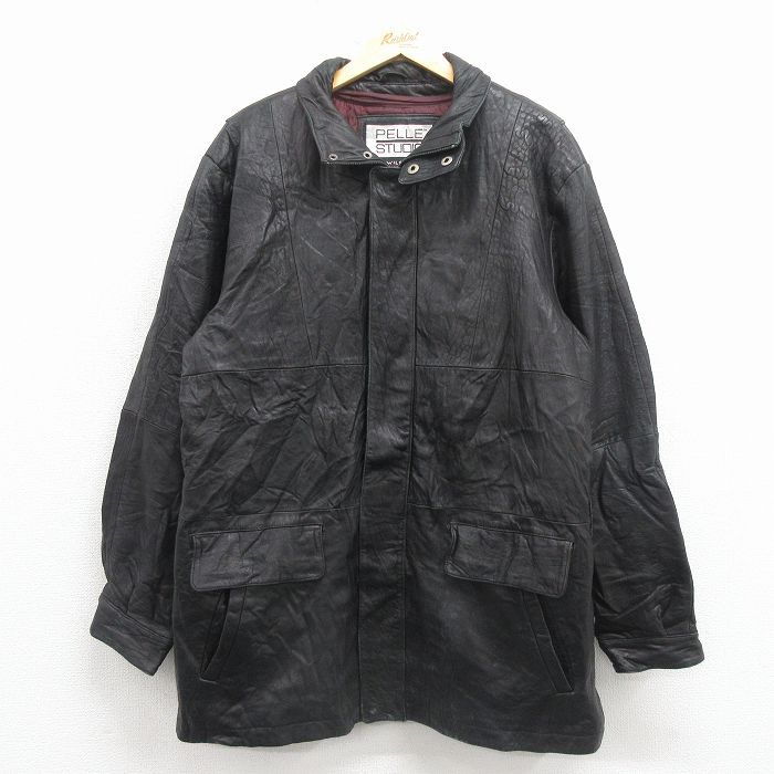XL★古着 ウィルソン 長袖 レザー ジャケット メンズ ロング丈 シンサレート 黒 内側キルティング 25dec19
