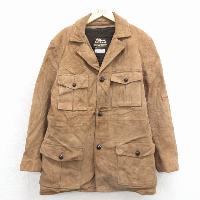 L★古着 シアーズ 長袖 スエード レザー ジャケット メンズ 80年代 80s ロング丈 茶 内側ボア【spe】 26jan08