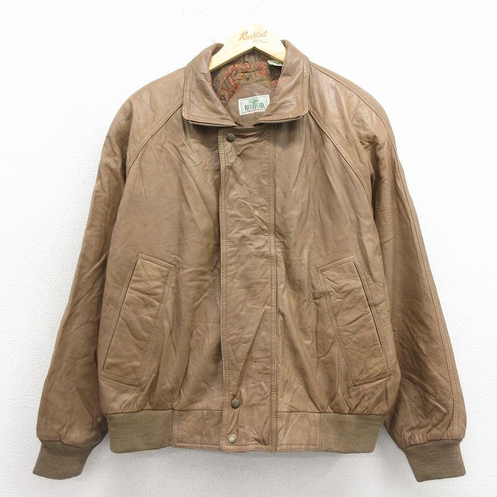 XL★古着 レッドヘッド 長袖 レザー ジャケット メンズ 90年代 90s ラグラン タロン 濃ベージュ 26jan08