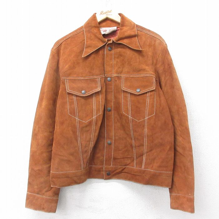 L★古着 長袖 スエード レザー ジャケット メンズ 90年代 90s 茶 26jan20