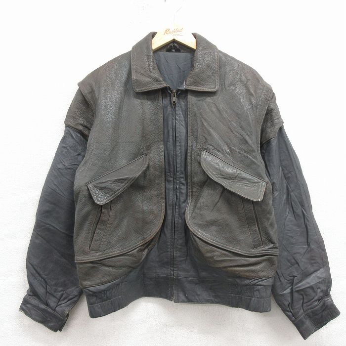 ミラージュ 80s レザージャケット 内側キルティング グレー M | 古着
