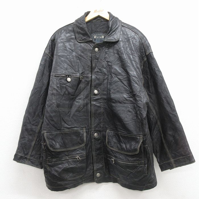レザー 90s ロング丈ジャケット タロン ブラック XL | 古着