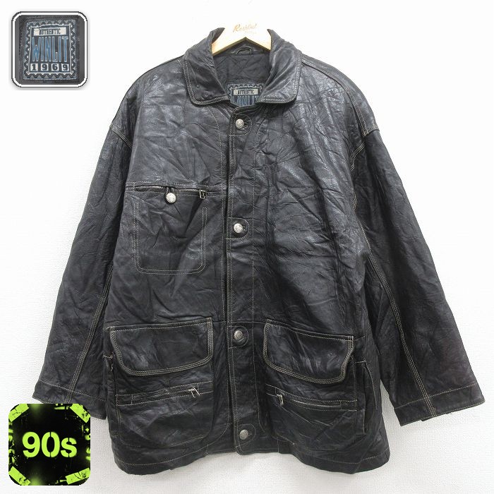 【50%OFF】レザー 90s ロング丈ジャケット タロン ブラック XL | 古着