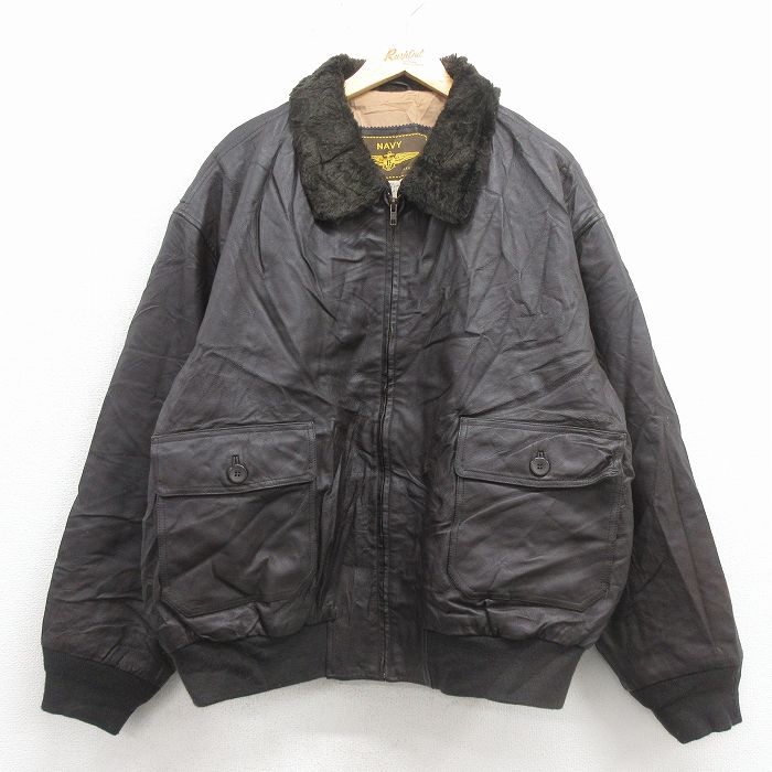 XL★古着 長袖 レザー ジャケット メンズ ミリタリー G-1 大きいサイズ こげ茶【spe】 26jan23