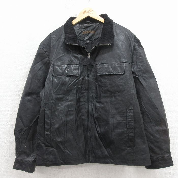 XL★古着 セントジョンズベイ 長袖 レザー ジャケット メンズ 大きいサイズ 襟コーデュロイ 黒【spe】 26jan24
