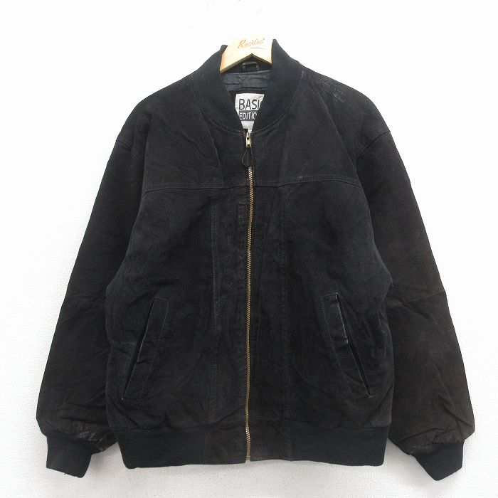 XL★古着 ベーシックエディションズ 長袖 スエード レザー ジャケット メンズ 00年代 00s 黒 内側キルティング 26feb18