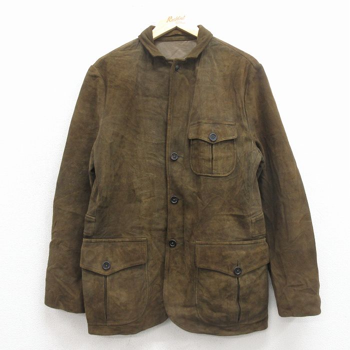 M★古着 ラルフローレン 長袖 ブランド スエード レザー ジャケット メンズ 90年代 90s 茶系【spe】 26feb18