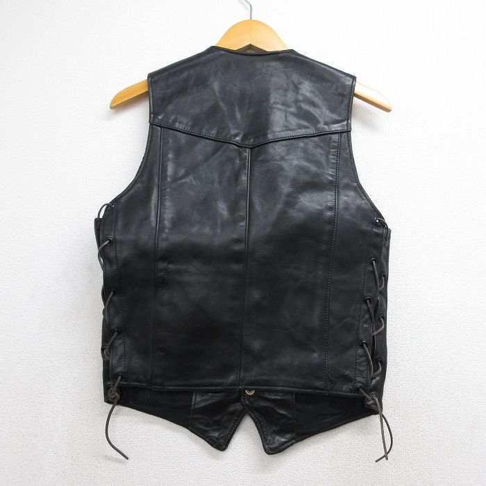 古着通販 XS☆古着 レザー ベスト メンズ 80年代 80s USA製 ブラック