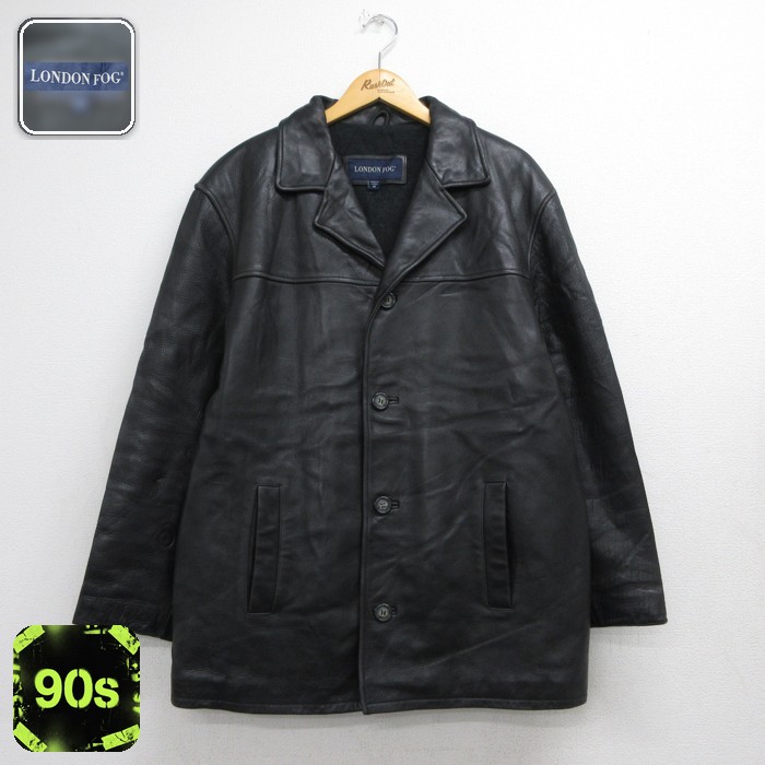 LONDON FOG 長袖 レザー ジャケット ロング丈 コート ブラック メンズXL相当 | 古着
