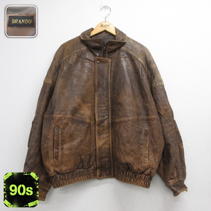 BRANDO 長袖 レザー ジャケット 90s キルティング カナダ製 ブラウン メンズXL相当 | 古着