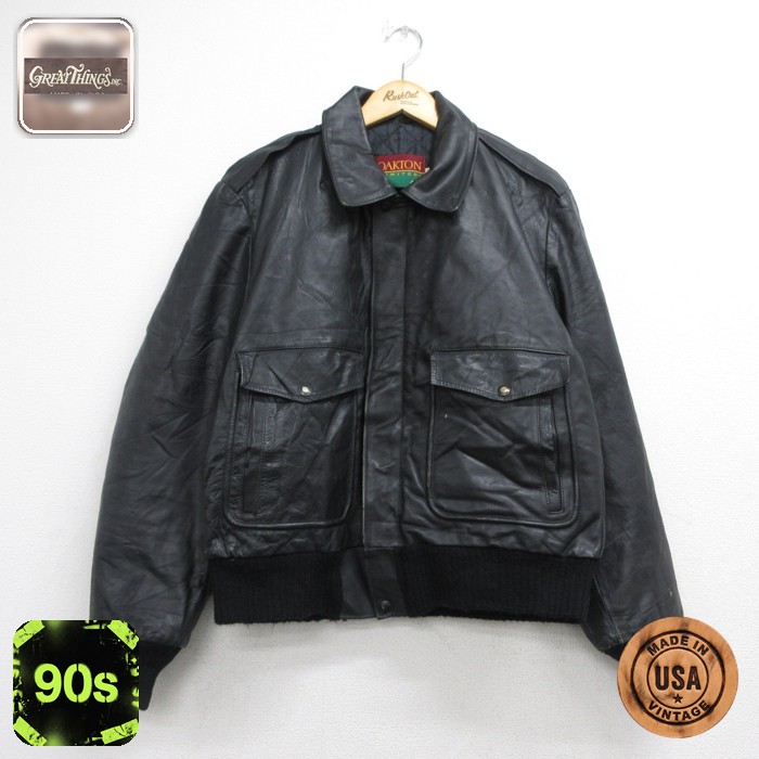 OAKTON LIMITED 長袖 レザー ジャケット 90s フラップポケット USA製 ブラック メンズXL相当 | 古着