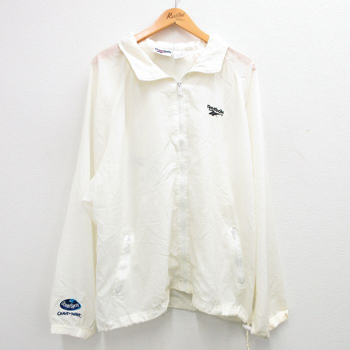 【50%OFF】XL★古着 リーボック REEBOK 長袖 ナイロン ジャケット メンズ 90年代 90s ビッグロゴ ラグラン 白系 ホワイト 内側メッシュ 23nov17 中古 アウター ウインドブレーカー