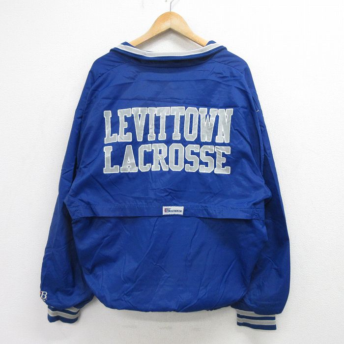 【50%OFF】XL★古着 長袖 ハーフジップ ナイロン ジャケット メンズ 90年代 90s ラクロス LEVITTOWN 大きいサイズ USA製 青他 ブルー 内側メッシュ 24sep13 中古 アウター ウインドブレーカー