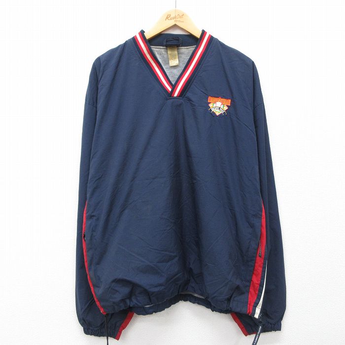 XL★古着 長袖 ナイロン ジャケット メンズ 00年代 00s クーパーズタウン 大きいサイズ Vネック 紺他 ネイビー 24sep14 中古 アウター ウインドブレーカー