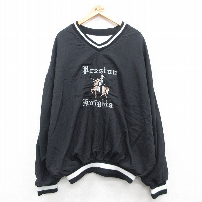 【50%OFF】XL★古着 ホロウェイ 長袖 ナイロン ジャケット メンズ 90年代 90s 馬 プレストンナイト 刺繍 大きいサイズ Vネック USA製 黒 ブラック 【spe】 24oct07 中古 アウター ウインドブレーカー