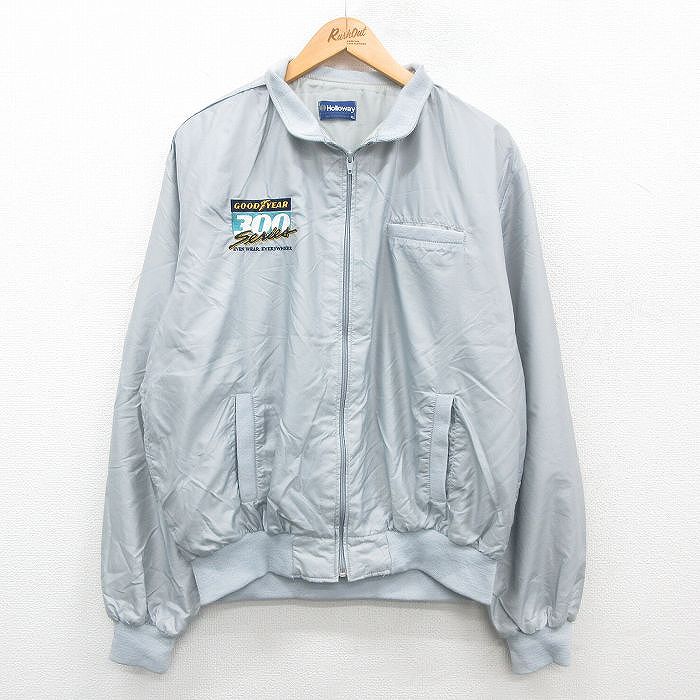 XL★古着 ホロウェイ 長袖 ナイロン ジャケット メンズ 90年代 90s GOODYEAR 大きいサイズ USA製 薄グレー 24oct30 中古 アウター ウインドブレーカー