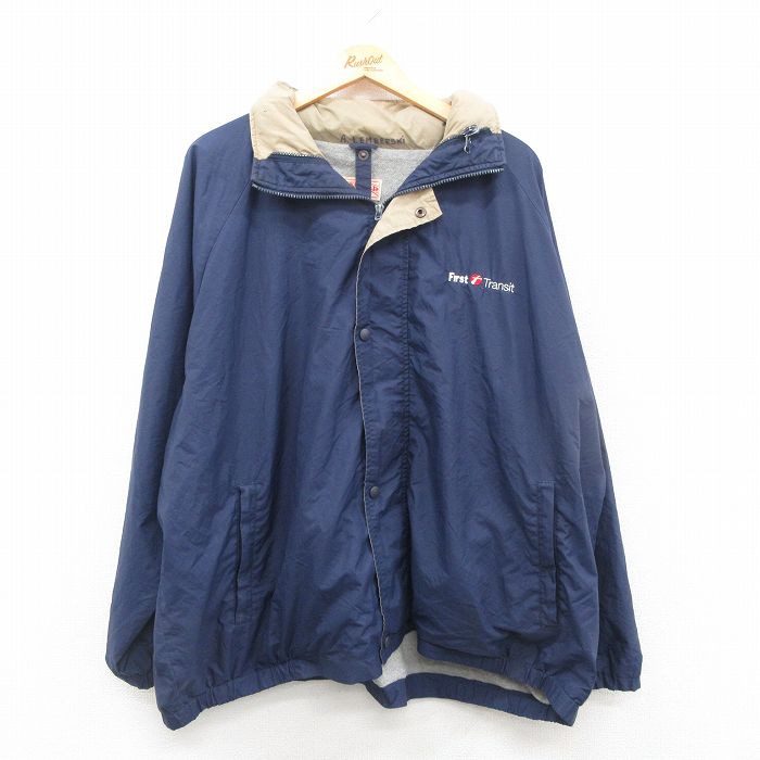 XL★古着 レッドキャップ 長袖 ナイロン ジャケット メンズ First Transit 大きいサイズ ラグラン 紺 ネイビー 内側フリース 24nov19 中古 アウター ウインドブレーカー
