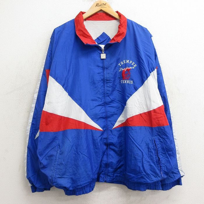 【50%OFF】XL★古着 長袖 ナイロン ジャケット メンズ 90年代 90s TREMPER Trojans テニス 大きいサイズ 青他 ブルー 24nov28 中古 アウター ウインドブレーカー