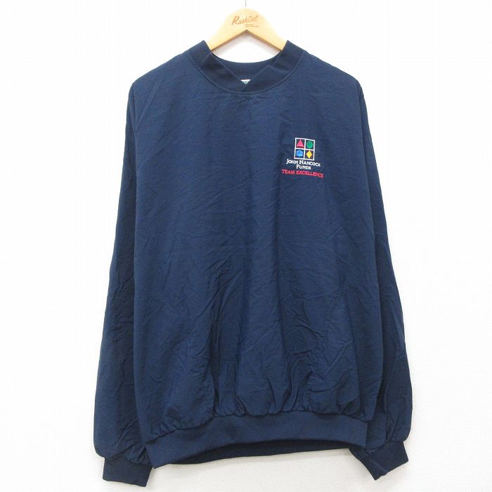 【50%OFF】XL★古着 長袖 ナイロン ジャケット メンズ 90年代 90s JOHN HANCOCK 大きいサイズ クルーネック USA製 紺 ネイビー 24dec09 中古 アウター ウインドブレーカー