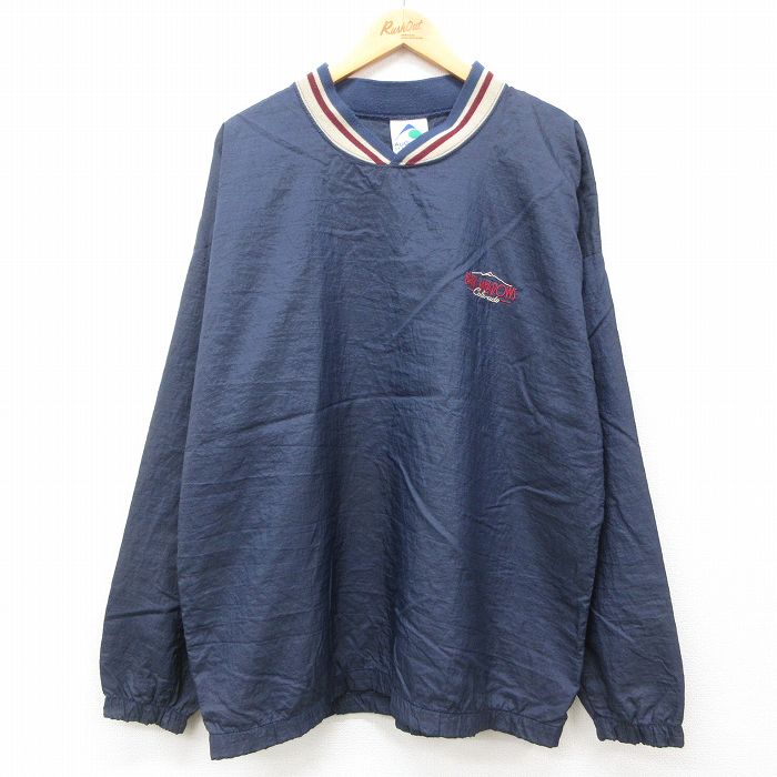 XL★古着 長袖 ナイロン ジャケット メンズ 90年代 90s コロラド Vネック USA製 紺他 ネイビー 24dec09 中古 アウター ウインドブレーカー