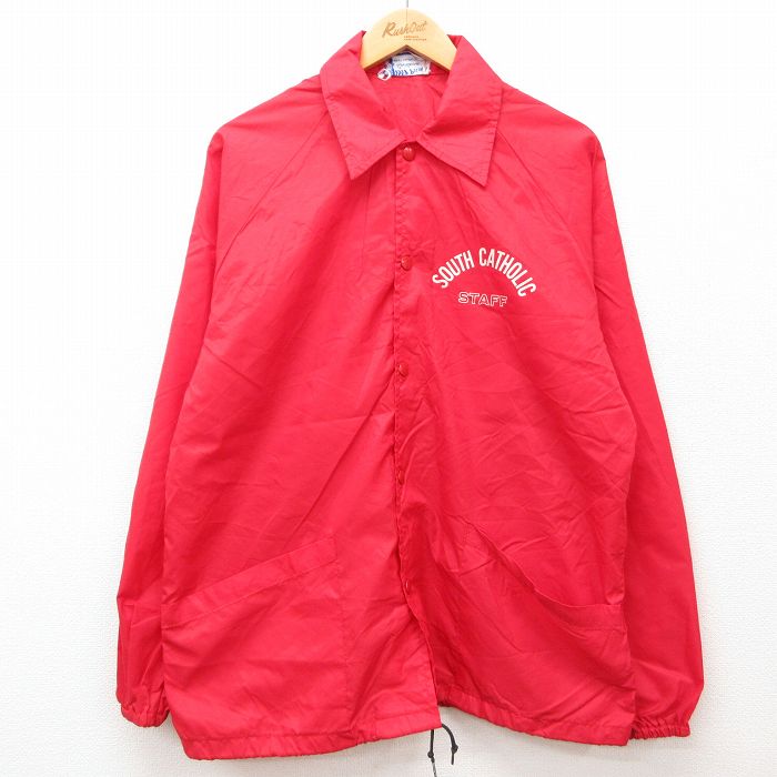 M★古着 長袖 ナイロン ジャケット メンズ SOUTH CATHOLIC ラグラン 赤 レッド 24dec09 中古 アウター ウインドブレーカー