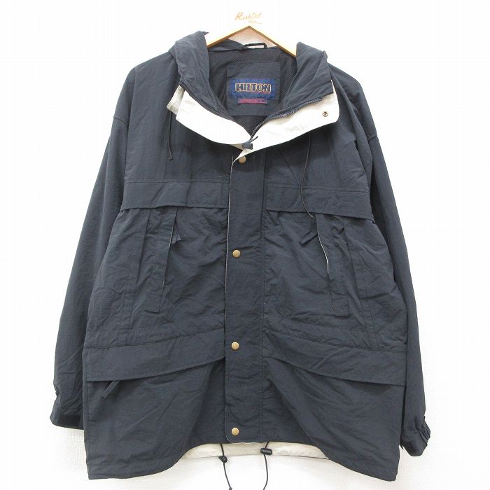 XL★古着 ヒルトン 長袖 ナイロン ジャケット メンズ 90年代 90s 黒 ブラック 24dec09 中古 アウター ウインドブレーカー