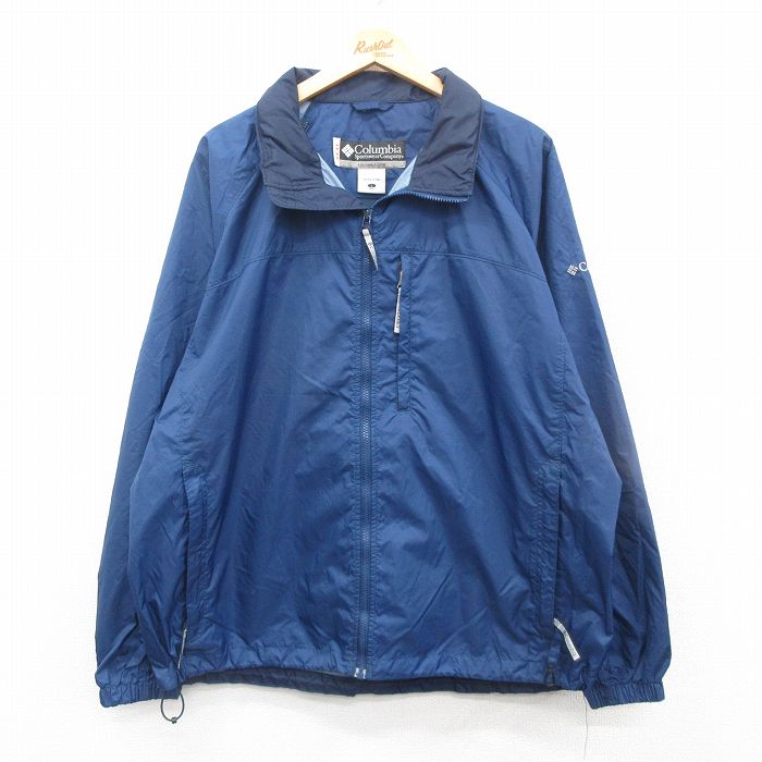 XL★古着 コロンビア COLUMBIA 長袖 ナイロン ジャケット メンズ ワンポイントロゴ ラグラン 紺 ネイビー 内側メッシュ 24dec09 中古 アウター ウインドブレーカー