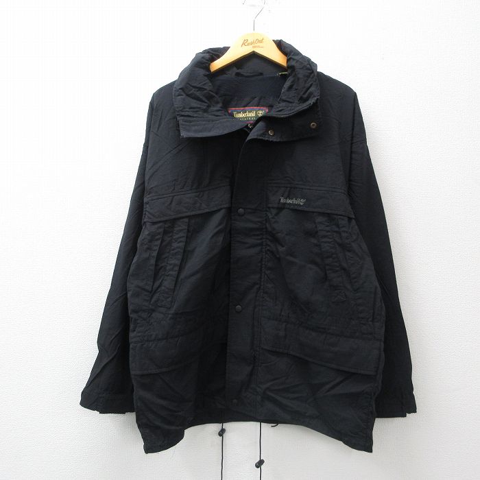 XL★古着 ティンバーランド 長袖 ナイロン ジャケット メンズ 00年代 00s ワンポイントロゴ ロング丈 黒 ブラック 【spe】 24dec10 中古 アウター ウインドブレーカー