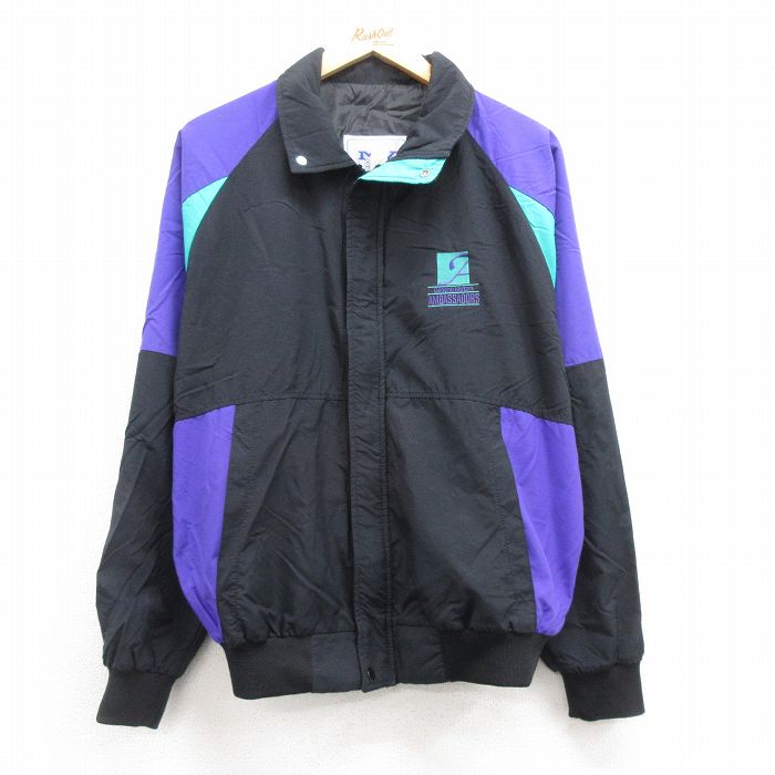 【50%OFF】L★古着 MVスポーツ 長袖 ナイロン ジャケット メンズ 90年代 90s AMBASSADORS マルチカラー ラグラン USA製 黒他 ブラック 24dec10 中古 アウター ウインドブレーカー