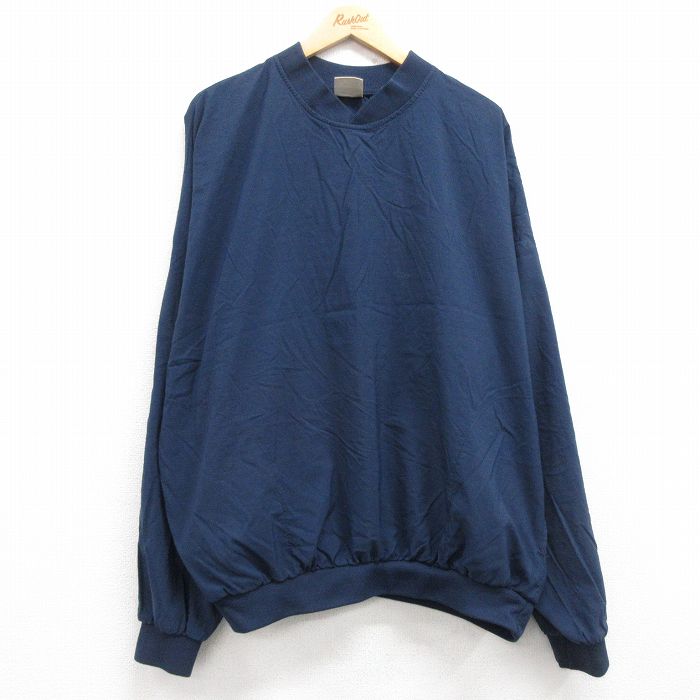 【20%OFF】XL★古着 長袖 ナイロン ジャケット メンズ 90年代 90s 無地 大きいサイズ Vネック USA製 紺 ネイビー 24dec10 中古 アウター ウインドブレーカー