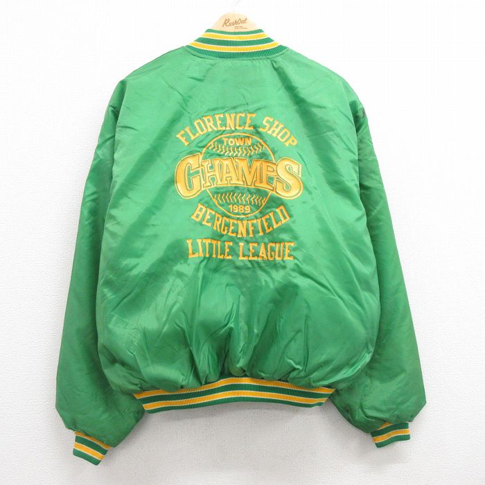 XL★古着 長袖 ナイロン ジャケット メンズ 80年代 80s 野球 CHAMPS 大きいサイズ USA製 緑 グリーン 内側キルティング 24dec10 中古 アウター ウインドブレーカー
