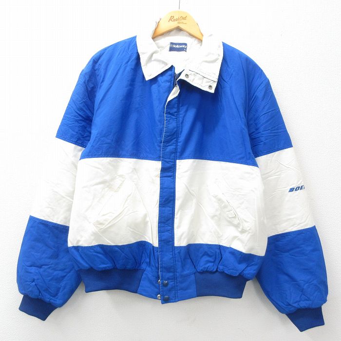 【20%OFF】XL★古着 ホロウェイ 長袖 ナイロン ジャケット メンズ 90年代 90s ボーイング 大きいサイズ USA製 青他 ブルー 内側キルティング 24dec11 中古 アウター ウインドブレーカー