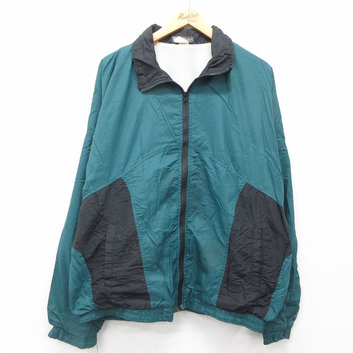 【20%OFF】XL★古着 ヒルトン 長袖 ナイロン ジャケット メンズ 90年代 90s 大きいサイズ 緑 グリーン 24dec16 中古 アウター ウインドブレーカー